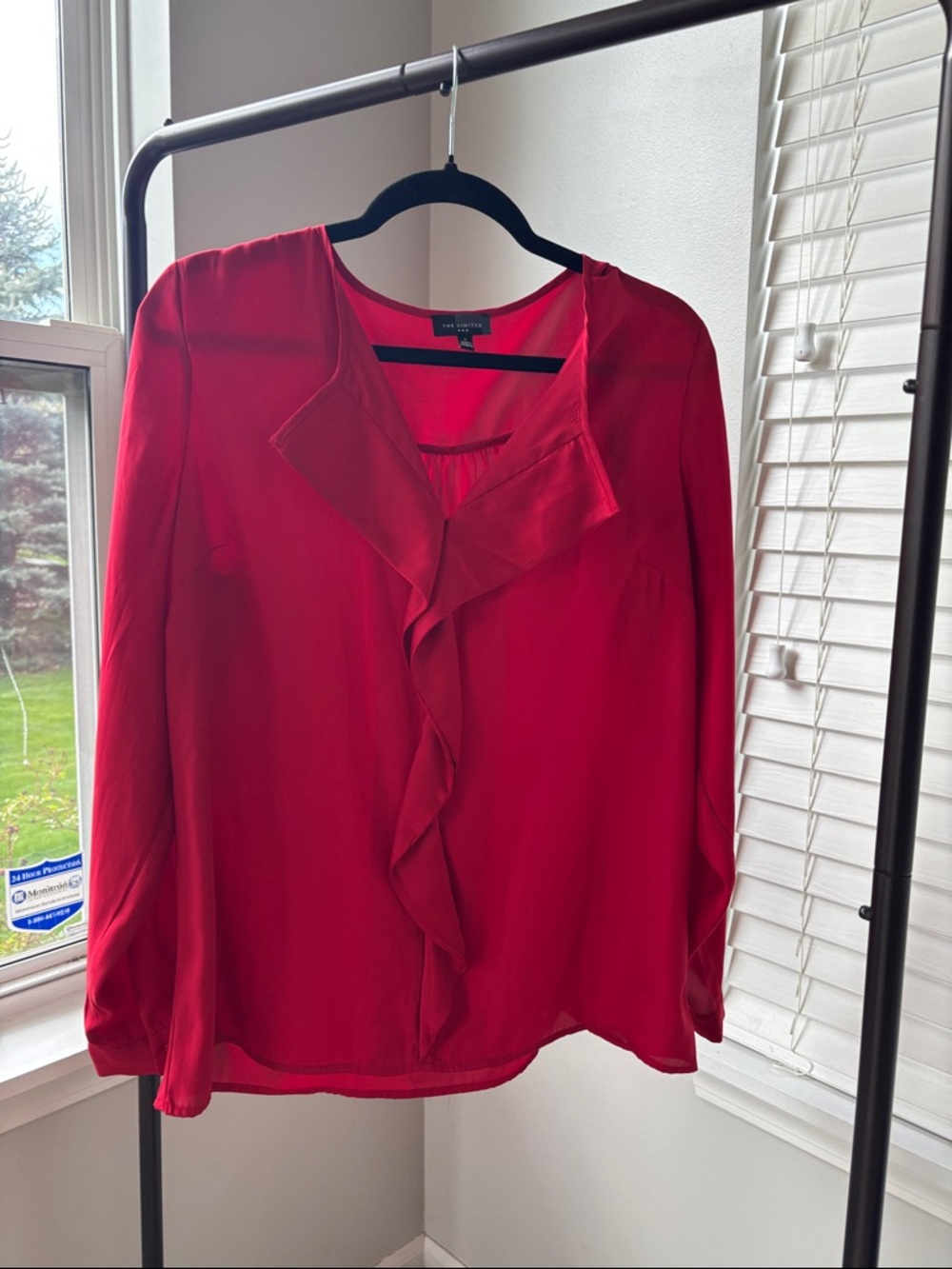 The Limited Ruby Red Ruffle Neck Blouse